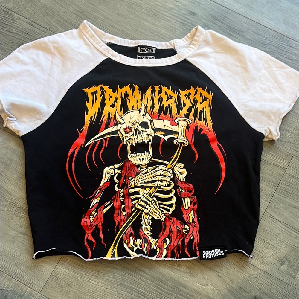 Broken Promises Skeleton Graphic Tee - Black and White